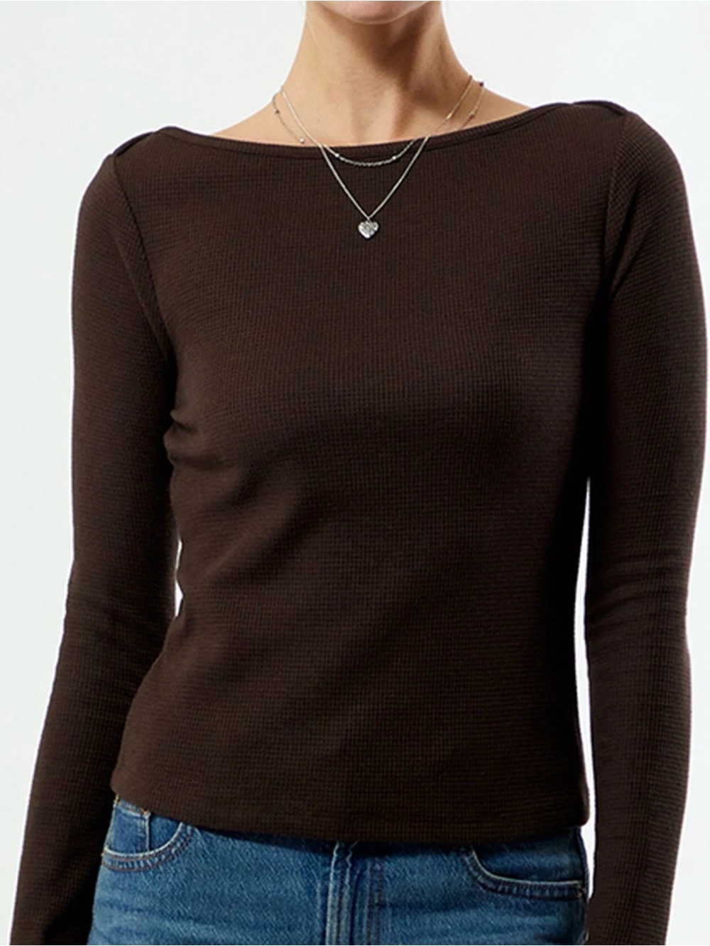 PacSun Brown Your Favorite Jodi Long Sleeve Waffle Knit Top